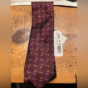 NEW WITH TAGS Hickey Freeman Men's Maroon Geometric Tie $115 NWT